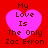 Red background with four identical pink heart shapes, each containing dark brown text reading "My Love Is The Only Zac Efron" in pixelated font.