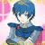 Pixelated anime-style character with blue hair and teal eyes in multiple poses, including a full-body view and close-ups of facial expressions.