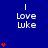 Blue background with white text "I Love Luke" and red heart symbols in varying quantities across three