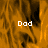 A static image with orange and black pixelated background and white text reading "Dad" in three positions.
