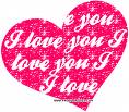 A static red heart-shaped icon with white cursive text repeating "I love you" across its surface, featuring a glittery texture and small star accents on a transparent background.