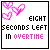 Pixelated icon with pink hearts and text reading 'EIGHT SECONDS LEFT IN OVERTIME' in black and pink lettering on white background.