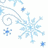 Pixelated blue and white snowflake design with multiple branches, small star shapes, and a spiral element on a plain background.