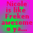 Pixelated text reads "Nicole is like Freken awesome o ya..." in red over a pink and green gradient background with visible pixelation.