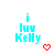Pixelated cyan text 'i luv Kelly' with a red heart symbol below, displayed on white background.