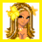 A 48x48 pixel animated contact sheet with three visible frames showing a cartoon woman and text elements, framed by yellow borders on a gray background.