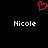Red pixelated heart symbol above two white 'Nicole' text labels on black background.