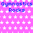 Pixelated graphic with repeating text and star patterns on a pink background, featuring blue text and white stars.