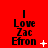 Red background with black text "I Love Zac Efron" and animated white symbols changing across three of icons