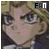 Pixelated anime-style character with blonde hair and blue eyes, wearing a dark jacket over white shirt, displayed in four