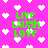 Pixelated green text 'LIVE LAUGH LOVE' on bright pink background with scattered white heart shapes.
