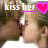 Animated sequence showing two figures kissing with 'kiss her' text and heart symbols, alternating between color variations of the same scene.