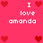 Pixelated pink background with white text "I love amanda" and red heart symbols in multiple arrangements.