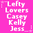 A static image with a bright pink background displays repeated text in white pixelated font, including 'Lefty Lovers Casey Kelly Jess' and decorative stars.