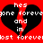 Red background with two black broken hearts, white text reading 'hes gone forever and im lost forever', pixelated style.