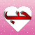 Four heart-shaped icons with red Arabic text and small red dots on a pink gradient background with white speckles.