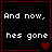 Four black square with red borders display white text 'And now, hes gone' and red heart symbols in varying quantities