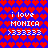 Pixelated icon with red heart pattern background, displaying "i love MONICA X33333" text in white and blue sections.