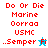 A pixelated image with red text reading "Do Or Die Marine Oorrag USMC ..Semper Fi" on a white and light blue background, featuring two distinct star icons.