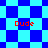 Pixelated blue and cyan checkered background with four red "Dude" text instances in a , transitioning to a diamond-patterned background with the same text positions