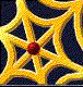 Animated sequence of a yellow star-shaped web with a central gem changing color and emitting light effects against a dark blue background.