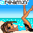 Animated pixel art sequence showing a woman lying on a beach with legs raised, transitioning to thought bubbles and changing facial expressions.