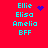 A red background displays four identical text blocks with cyan names and a blue symbol changing across frames.