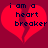Two identical red broken heart icons with dark blue text reading 'i am a heart breaker' on a maroon background.