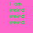 Pixelated green text 'i am weird' repeated on pink background with cyan highlight bars shifting