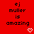 Red background with repeated text "ej muller is amazing" and white pixelated hearts, one heart per