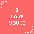 Red background with white pixelated text "I LOVE YOU<3" repeated in a pattern, surrounded by small star and dot motifs