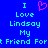 Blue background with cyan pixelated text reading 'I Love Lindsay My Friend Fort' and a pink heart symbol replacing 'Love' in the first line.