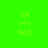 Green background with pixelated text 'OH MY GOD' arranged in a pattern, partially overlaid by white rectangular bars