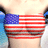 Animated contact sheet showing four frames of a patriotic-themed buddy icon with American flag-patterned breast coverings and blue tie-like shapes, displayed on a gray background.