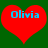 Two red heart shapes with blue text "Olivia" on a green background, each heart slightly offset from the other.