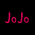 Animated sequence of 'Jojo' text in pink and white gradient on black background, with varying letter opacity across frames.