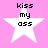 Four identical white star-shaped icons with black text 'kiss my ass' on a solid pink background, arranged in a