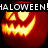 Pixelated Halloween-themed buddy icon with four distinct sections: a glowing jack-o'-lantern, a clown face, a ghost, and text elements.