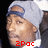 A pixelated image of a person wearing a light gray beanie with dark blue trim, showing three variations of red text overlays.