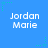 Blue background with six repeated 'Jordan Marie' text blocks in white pixelated font, scattered green star-like shapes.