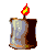 Pixelated candle with flickering flame in four positions, brown base and translucent wax body