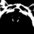 Black and white cartoon cat face with wide eyes, mouth open in a yawn or meow, whiskers visible, head tilted slightly right.