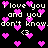 Black background with repeated white text 'i love you and you don't know.' surrounded by pink pixelated hearts and '<3' symbols.