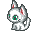 Pixelated white cat with red inner ears and green eyes in nine sequential poses on gray background