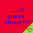 Red background with blue text reading "...<3 guess whooo?!?" and green triangular shapes containing pixelated hearts, some of which change from solid to outline.