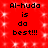 Red background with white sparkles and repeated black text "Al-huda is da best!!!" in two