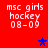 Red background with white text reading 'msc girls hockey 08-09' and a single star icon changing color from blue to purple.