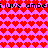 A static image with a bright pink background filled with red pixelated hearts, featuring repeated black text reading "luve ambei" at the top and bottom.