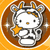 Pixelated cartoon character with white face, black eyes, orange nose, and silver headpiece with orange accents holding orange star against brown circular background with white sparkles.