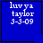 Blue square icon with white pixelated text reading "luv ya taylor 3-3-09" and a black heart symbol in the bottom-right corner.